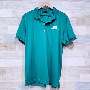 J Lindeberg Big Bridge Logo Golf Polo Shirt Green Manila Golf Club Mens XL